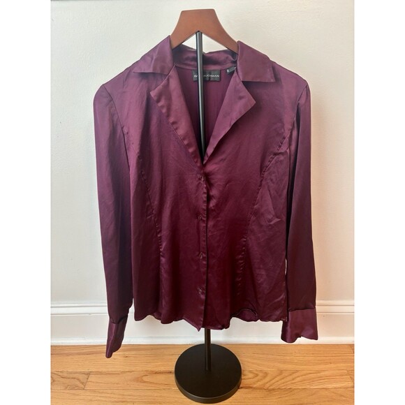 Dana Buchman Tops - Dana Buchman 100% Silk Blouse Womens 10 Plum Satin Button Career